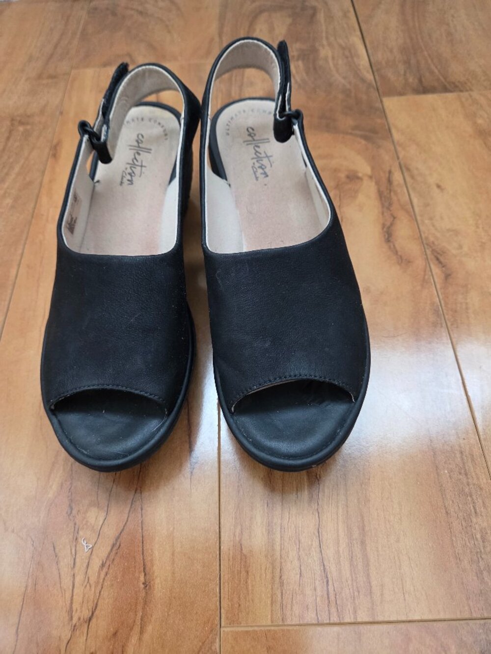 Clarks Collection Ultimate Comfort Black Slingback Wedge Sandals Size 7